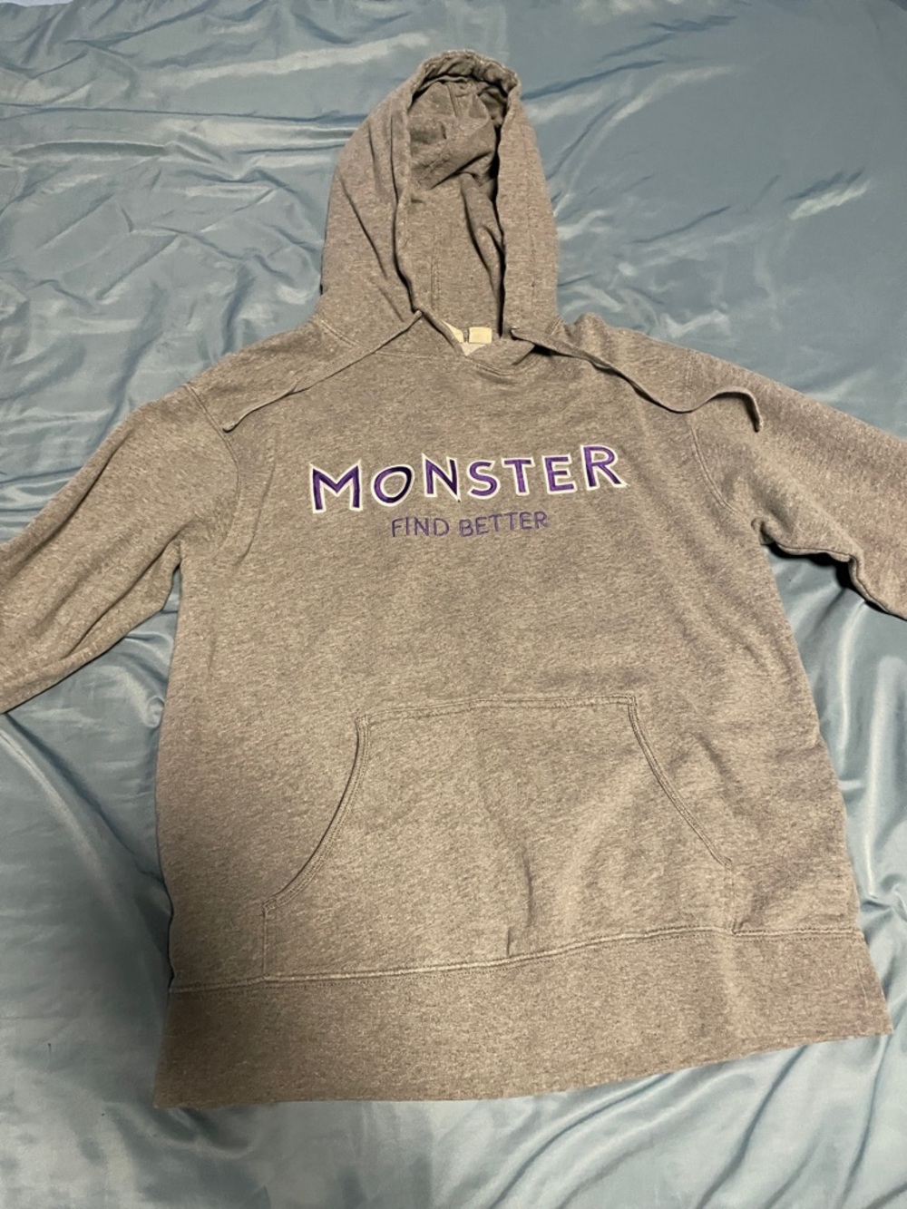 Vantage Custom Embroidered Purple “Monster: Find Better” Logo Gray Hoodie